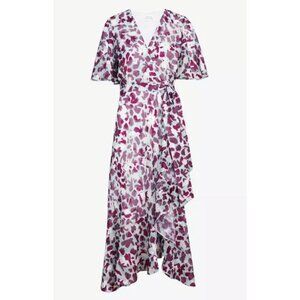 Tanya Taylor Blaire Brushstroke Coral Araucana Wrap Dress, Sz 16, NWT